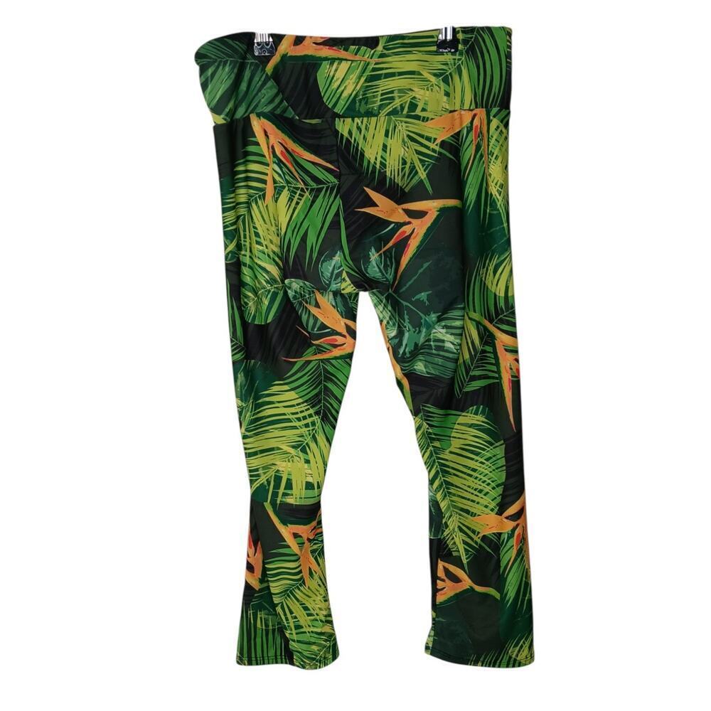 Onzie Womens M/L Tropical Floral Cropped Leggings Yoga Activewear Bird of Paradi - Picture 6 of 12